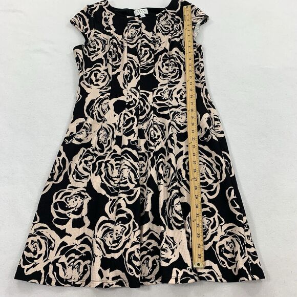 Elle Floral Print Short Sleeve A-Line Pleated Dress Size XL Womens Black Cream - Picture 7 of 7